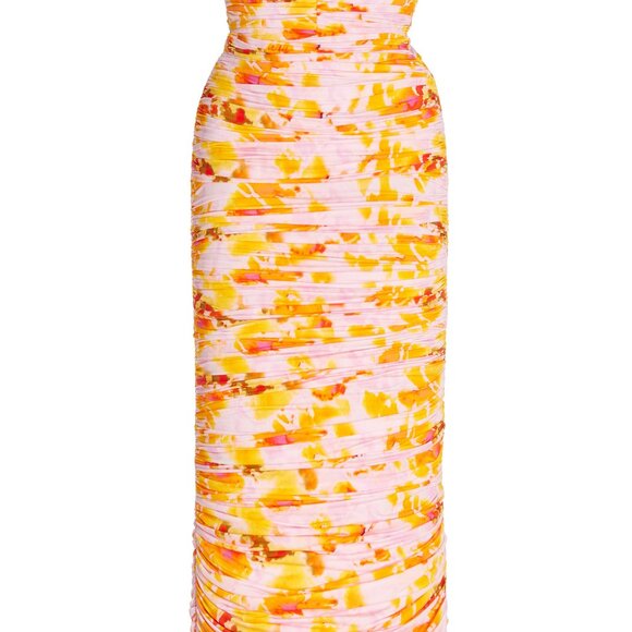 Alex Perry Dress Ruched Jersey Semi-Formal w/ Matching Gloves Pink & Orange - Picture 8 of 11